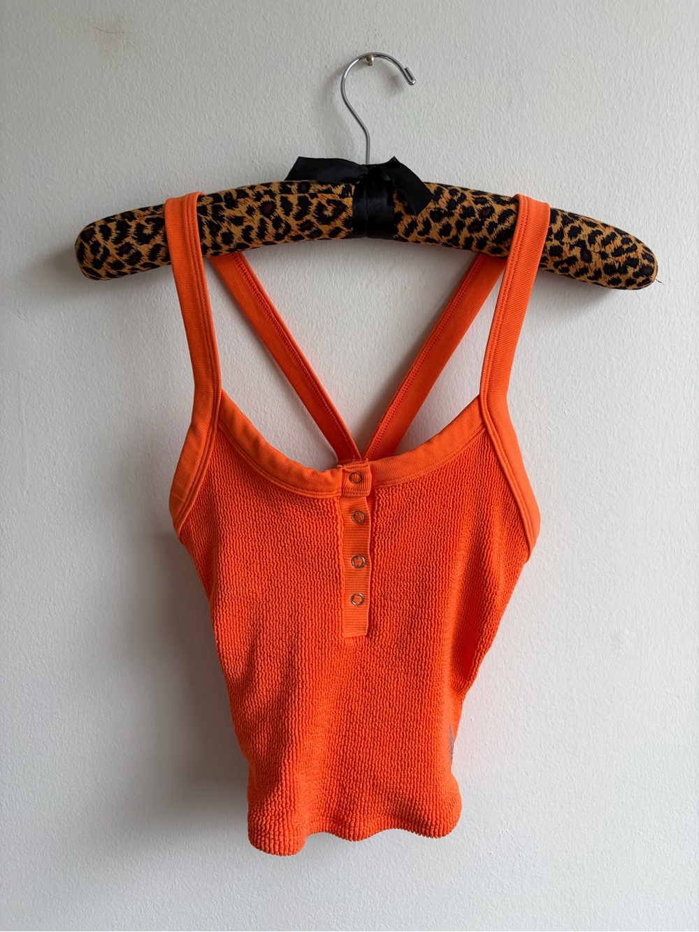 FP Movement by Free People Orange Ribbed Henley Tank with Crossed Back Straps - Picture 2 of 5